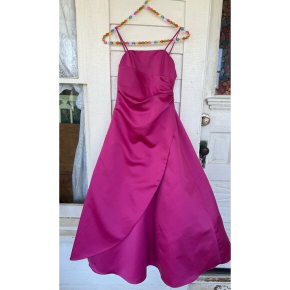 Vintage 90's Fuscia Pink Midi Formal Prom Bridal Dress Tulle Puff Size 6 - Picture 9 of 12